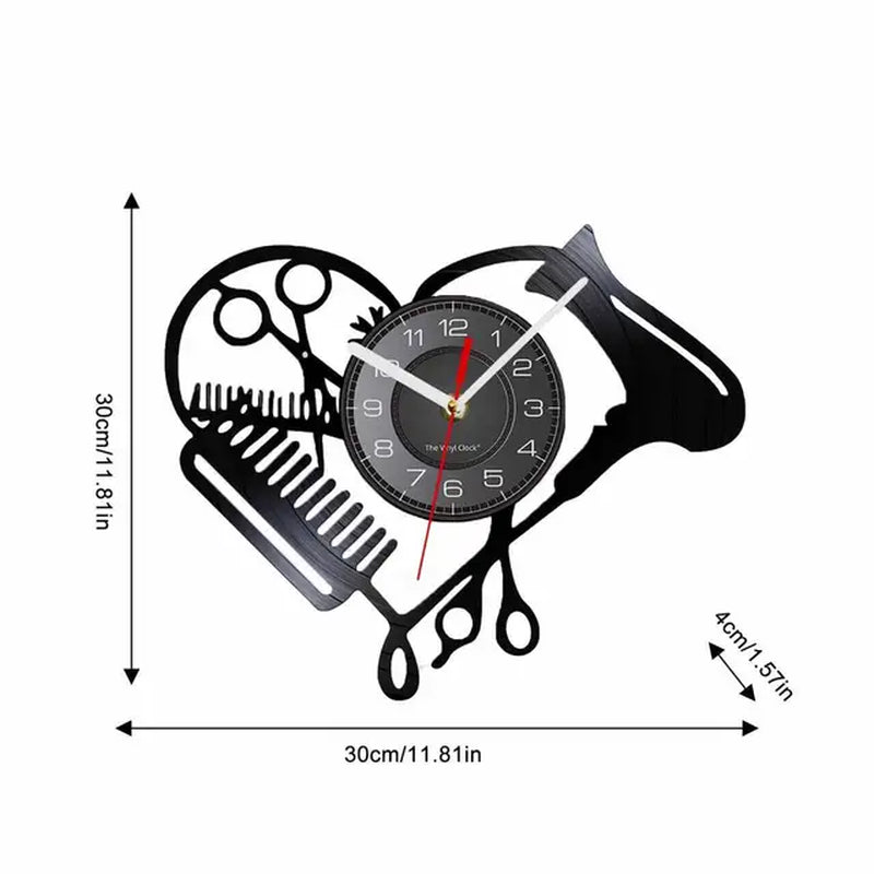 Heart-Shaped Barber Shop Vinyl Record Wall Clock