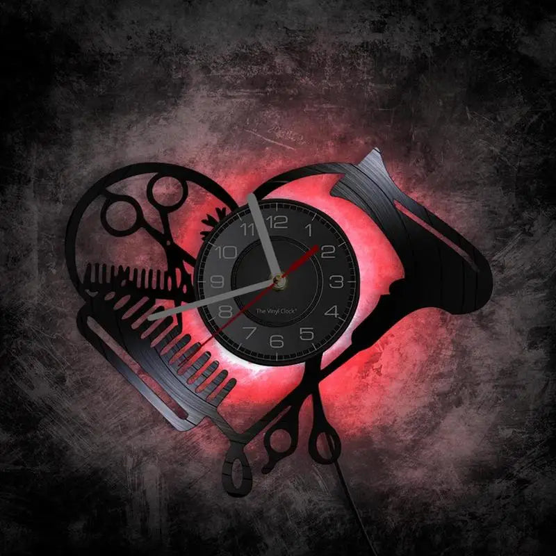 Heart-Shaped Barber Shop Vinyl Record Wall Clock