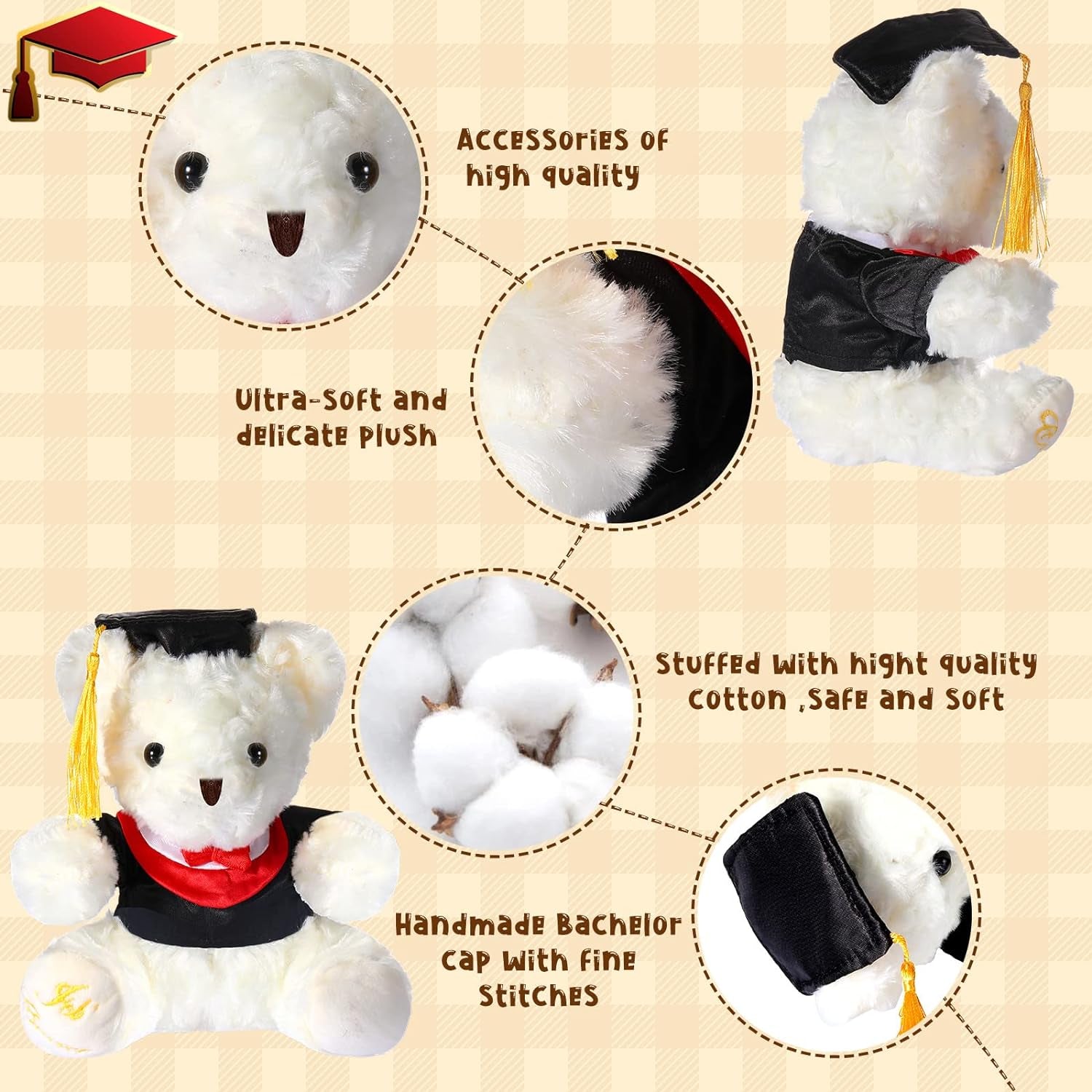 3-Piece Graduation Stuffed Bear Set - Adorable Gift