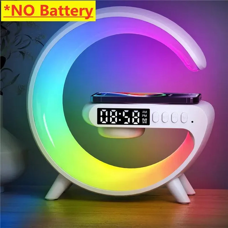 Wireless Charger Pad Stand Speaker TF Card RGB Night Light Lamp Alarm Clock Fast Charging Station Dock for Iphone Samsung Xiaomi