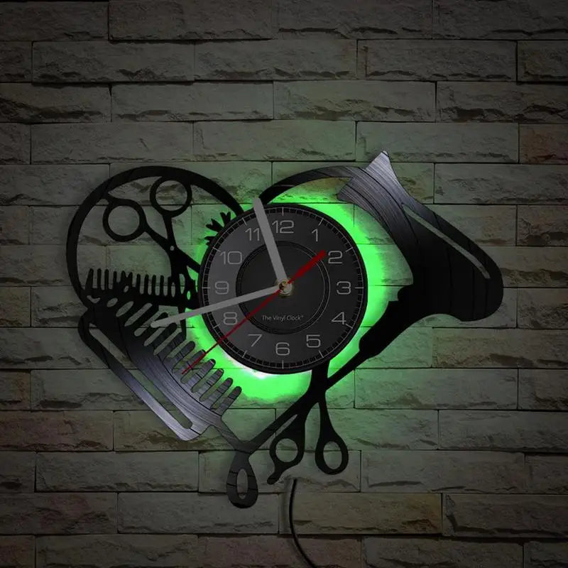 Heart-Shaped Barber Shop Vinyl Record Wall Clock