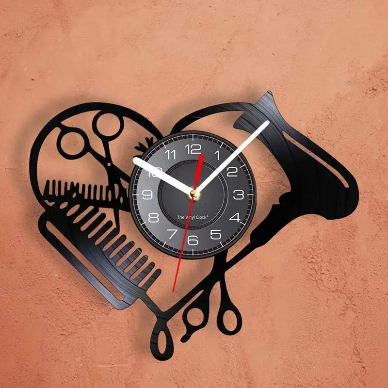 Heart-Shaped Barber Shop Vinyl Record Wall Clock